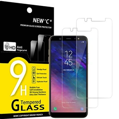 Abbildung von NEW&#039;C 2 Stück, Panzer Schutz Glas für Samsung Galaxy A6 Plus (2018), Frei von Kratzern, 9H Härte, HD Displayschutzfolie, 0.33mm Ultra klar, Ultrabeständig