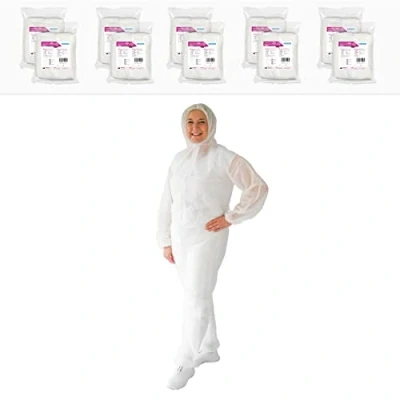 Abbildung von ARNOMED PP Schutzanzug Einweg Weiß, 10x Ganzkörperanzug Gr XXXL (160x188 cm), Lackier &amp; Maleranzug mit Kapuze, Arbeits Overalls für Herren/Damen, latexfreie Schutzkleidung, Einweganzug