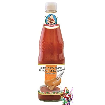 Abbildung von yoaxia ® Marke Set [ 800g / 700ml ] HEALTHY BOY Sriracha scharfe Chilisauce Hot Chilli Sauce + ein kleines Glückspüppchen Holzpüppchen