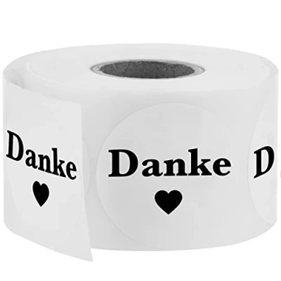 Abbildung von PrimeMatik 25 mm runde Danke Aufkleber, Rolle mit 500 Etiketten, Farbe weiß, Etiketten