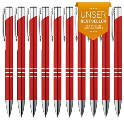 Abbildung von GIMEI® Metall Kugelschreiber 10 Stück Premium Set Hochwertig, Kulli für einfaches &amp; weiches Schreiben Blauschreibender Rot als optischer Hingucker