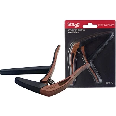 Abbildung von Stagg Effekt Flach Trigger Capo für klassische Gitarre Dunkles Holz