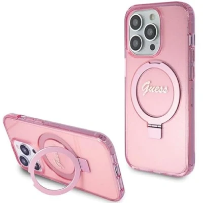 Abbildung von Guess GUHMP15XHRSGSP Hülle für iPhone 15 Pro Max 6.7&quot; Rosa hardcase Ring Stand Script Glitter