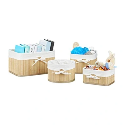Abbildung von relaxdays Aufbewahrungskorb Aufbewahrungskörbe 4er Set Bambus