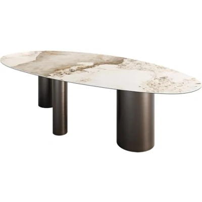 Abbildung von Esstisch Edge Oval 280x130 Keramik Minas Melange Weiß Beige Troa Edelstahl Graphit
