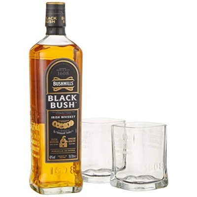 Abbildung von Bushmills BLACK BUSH Irish Whiskey mit Geschenkverpackung 2 Gläsern (1 x 0.7 l)