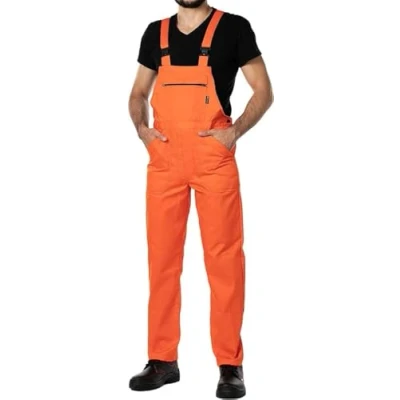 Abbildung von Mazalat Lange Latzhose mit Multifunktionstaschen Berufsbekleidung für Handwerker, Maurer, Dachdecker, Schreiner, Elektriker und viele andere Hohe Qualität Made in EU, Orange, S