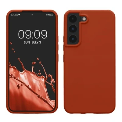 Abbildung von kwmobile Schutzhülle kompatibel mit Samsung S22 Hülle Silikon Case Handyhülle weiche Oberfläche kabelloses Laden Rusty Orange