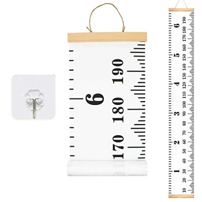 Abbildung von Messlatte Höhe Diagramm HUYU Messleiste Kinder Leinwand Wachstum Chart Wall Wachstumsmesser, hängendes tragbares aufrollbares Baby für im Kinderzimmer Dekor Weiß 200x20cm