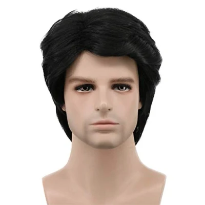 Abbildung von Karlery Herren Kurze Lockige Fluffy Dunkelschwarze Perücke Halloween Kostüm Cosplay Party