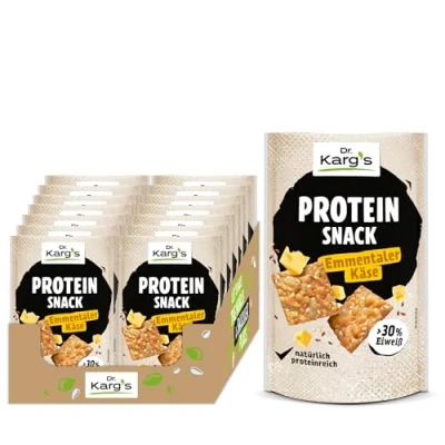 Abbildung von Dr. Karg’s Protein Snack Emmentaler Käse knusprig, vegetarisch, proteinreich, mit mehr als 30% Eiweiß &amp; weniger Kohlenhydraten sowie würzigem Emmentaler, Proteinquelle ohne Zusatzstoffe, 14x85g
