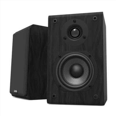 Abbildung von LONPOO 2 Wege Passive Regal Lautsprecher, 75W RMS Klassische Holz Lautsprecher mit 4 Zoll Kohlefaser Tieftöner und 1 Seiden Hochtonkalotte, 8 Ohm, Verstärker erforderlich