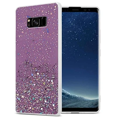 Abbildung von Cadorabo Hülle kompatibel mit Samsung Galaxy S8 Rundumschutz TPU Silikon Case Mädchen Glitzer Strass Design Slim Kratzfest Weiche Gummi Bling Schutzhülle für in Lila