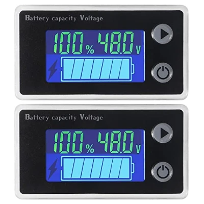 Abbildung von 2 STÜCKE Batteriekapazitätsmonitor 10 100 V Messgerät Voltmeter mit Temperaturanzeige Digitales Universal Batteriekapazitätstester Schaltermessgerät 12 24 36 48 LCD Display