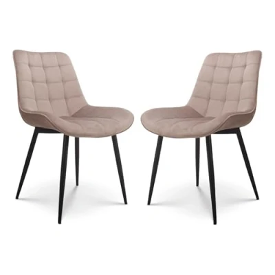 Abbildung von Kosmi Set mit 2 Stühlen, beige, skandinavischer Stil, Sitzfläche aus gepolstertem Stoff und Beinen Metall, schwarz
