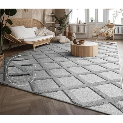 Abbildung von Paco Home Teppich Wohnzimmer Schlafzimmer Kurzflor Modernes Skandinavisches Muster Rauten Motiv Flauschig 3D Grau Anthrazit, Grösse:60x100 cm, Farbe:Beige