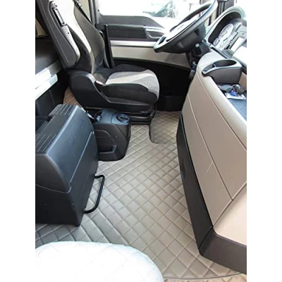 Abbildung von LKW Luxus Fußmatten Beige passend für TGX 2010 2017 Zwei Schubladen Trucks LKWs Automatisch Tunnelabdeckung Öko Leder Interieur Zubehör Dekoration/Es rutscht Nicht auf dem Boden