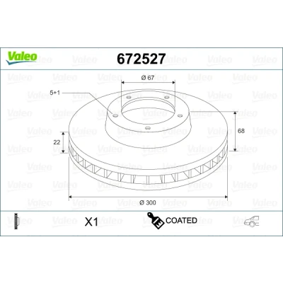Abbildung von VALEO 672527 Bremsscheibe Hinterachse 300 22 5 Belüftet beschichtet MERCEDES BENZ: E Klasse Limousine, T modell, CLS Coupe