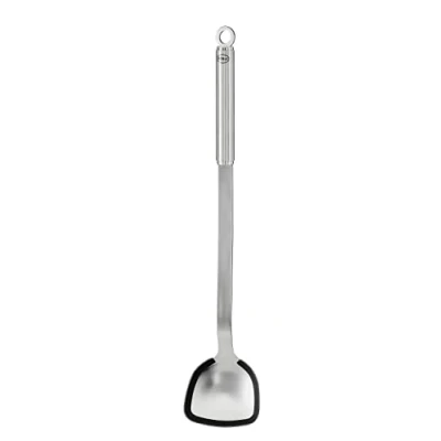 Abbildung von RÖSLE BBQ Woklöffel, Hochwertiger Löffel mit Silikonrand und Rundgriff, Edelstahl 18/10, spülmaschinengeeignet, 40 cm, silberfarben/schwarz