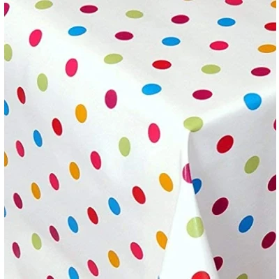 Abbildung von PVC Tischdecke Dottie bunt Punkte Weiss Wachstuch · Breite &amp; Länge wählbar abwaschbare Tischdecke, Größe:130 x 220 cm