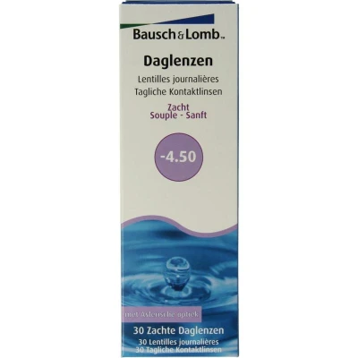 Abbildung von Bausch + Lomb SofLens Daily Disposable Tageslinsen, sphärische Kontaktlinsen, weich, 30 Stück BC 8.6 mm / DIA 14.2 4.50 Dioptrien