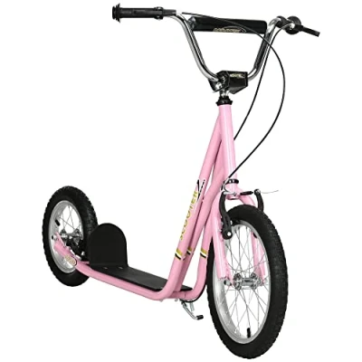 Abbildung von HOMCOM Kinderroller mit Bremsen 16/12 Zoll Scooter Tretroller Cityroller Kinder Roller Kickboard für 5+ Jahre Rosa 135 x 58 92 100 cm