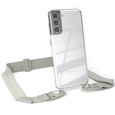 Abbildung von EAZY CASE Hülle mit Band kompatibel Samsung Galaxy S21 5G Handyhülle Umhängeband für Silikonhülle Transparent Schutzhülle Handykette zum Umhängen Handykordel Smartphone Taupe Grau