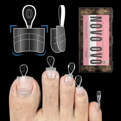 Abbildung von NOVO OVO Quadrat fußnägel zum aufkleben halbe abdeckung, Artificial toe nail tips, klare fussnägel kleben, künstliche zehennägel, soft gel half cover toenail fuß nägel 15 Größen 300 Stück