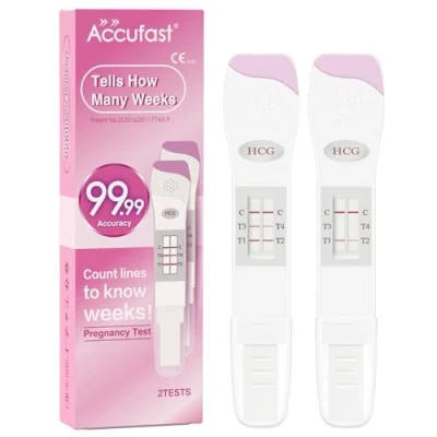Abbildung von Accufast Schwangerschaftstest mit Wochenbestimmung zur Früherkennung, kann wie viele Wochen schwanger anzeigen, hCG Urintest 99,99% Genauigkeit &amp; schnellem Ergebnis (2 Tests)