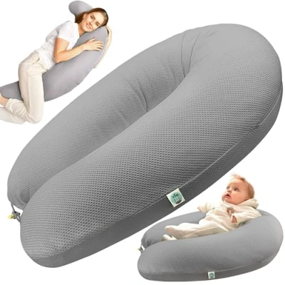 Abbildung von sei Design Stillkissen XXL Schwangerschaftskissen Seitenschläferkissen 190x30 cm Ergonomisch (IGR Siegel) &amp; Füllung anpassbar Inkl. elastischem Waffeljersey Bezug (100% Baumwolle) Oeko TEX®
