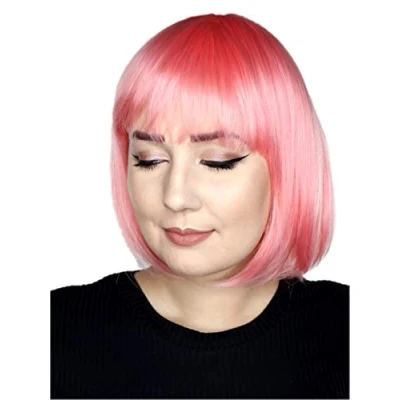 Abbildung von Prettyland Damen Frau Rosa matte Alltag natürliche wie Echthaar kurze Retro BOB Manga Anime glatte Perücke short Wig C102