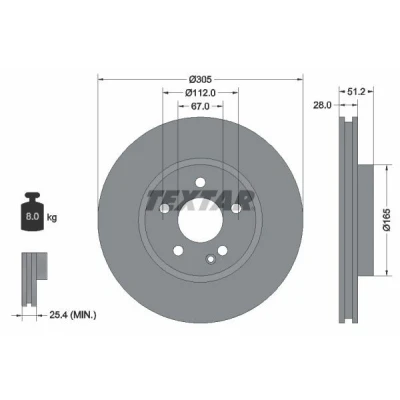 Abbildung von TEXTAR 92296705 Bremsscheibe 305 28 05/06 112 innenbelüftet beschichtet hochgekohlt ohne Radnabe MERCEDES BENZ: GLA