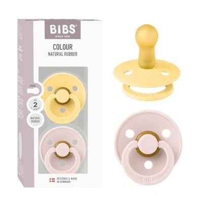 Abbildung von BIBS Colour Schnuller, 2er Pack, BPA frei, Schnuller Binky, runder Nippel, Naturkautschuklatex, hergestellt in Dänemark, Größe 2 (6 18 Monate), Pale Butter/Petal