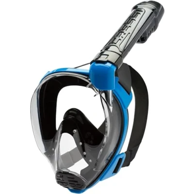 Abbildung von Cressi Baron Full Face Mask, Vollgesichtsmaske zum Anti Fog Schnorcheln, Komfortgesicht, Auslassventil und trockenes Mundstück, erhältlich für Erwachsene Kinder, Schwarz/Blau, S/M