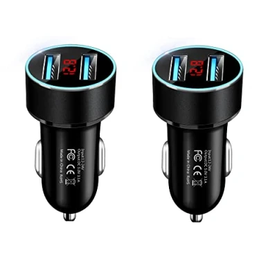 Abbildung von Olakey 2 Pack Kfz USB Ladegerät mit Voltmeter Anzeige 3.1A 12V / 24V Dual Adapter Port Ladeadapter (Schwarz), JMG HS