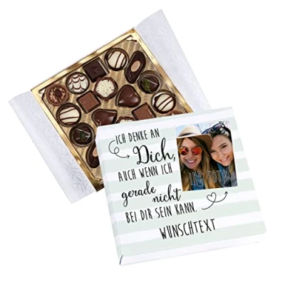 Abbildung von Herz &amp; Heim® Lindt Pralinen zur Aufmunterung mit Wunschtext und Foto Ich denke an Dich