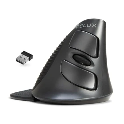 Abbildung von DeLUX Vertikale Maus Kabellos, Ergonomische Maus, Für Karpaltunnel, Stummes Klicken, 1600 DPI, USB empfänger, Abnehmbare Handgelenkauflage, 6 Tasten, Laptop/PC/Computer (M618GX)