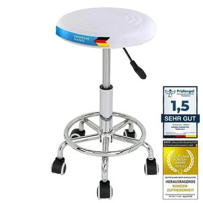 Abbildung von Goods+Gadgets Drehhocker Rollbarer Ergonomie Arbeitshocker (höhenverstellbarer), Praxishocker Rollhocker