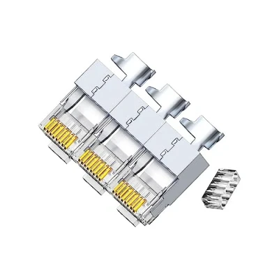 Abbildung von 50 Pcs Cat7 Cat7A RJ45 Stecker, Metall geschirmt Enden FTP 8P8C modularer Netzwerk Stecker up to 10Gbps for Ethernet LAN Cable, Silver