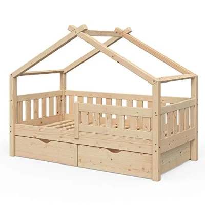 Abbildung von VitaliSpa® Hausbett Design, Naturholz, 80x160 cm mit 2 Schubladen