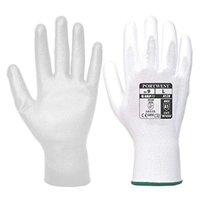 Abbildung von Portwest A120 atmungsaktiver PU Handflächenhandschuh, weiß, mittel
