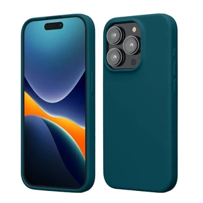Abbildung von kwmobile Hülle für das iPhone 15 Pro Silikon Handy Case stoßfeste Handyhülle mit weicher Oberfläche Petrol matt