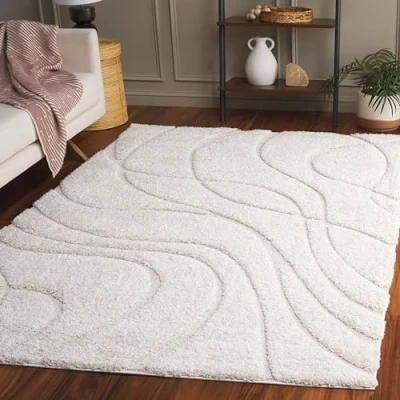 Abbildung von SAFAVIEH Zottelig Teppich für Wohnzimmer, Esszimmer, Schlafzimmer Florida Shag Collection, Hoher Flor, Creme, 122 X 183 cm