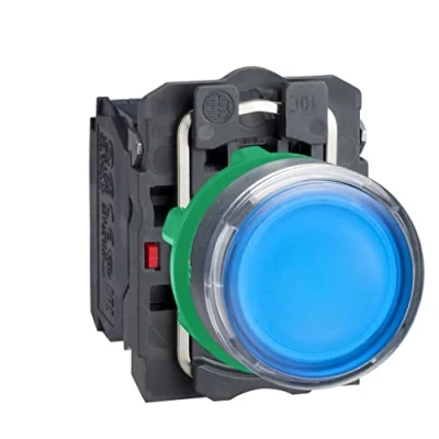 Abbildung von Schneider Electric XB5AW36B5 Leuchtdrucktaster, Harmony XB5, Kunststoff, blau, 22mm, universelle LED, glatte Kalotte, 1S + 1Ö, 24V ACDC