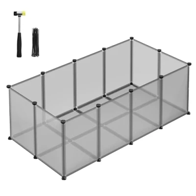 Abbildung von SONGMICS Freigehege mit Bodenplatten, Laufstall, Meerschweinchen Gehege, aus Kunststoff, Gehege für Hamster, Kaninchen, Igel, 125 x 63 42 cm, grau LPC001G01