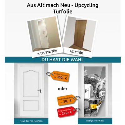 Abbildung von MyMaxxi Tür bekleben mit Türtapete Selbstklebend 90x200 Hugo verschönern Türfolie Türaufkleber Türposter Türklebefolie Vintage Stil Kunstwerk weiß