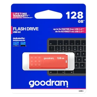 Abbildung von goodram USB Speicherstick mit 128GB UME3 3.0 DatenSpeicherung Pen Drive Lesegeschwindigkeit bis zu 60 MBs Memory Stick Flash Laufwerk Kunststoffgehäuse Orange