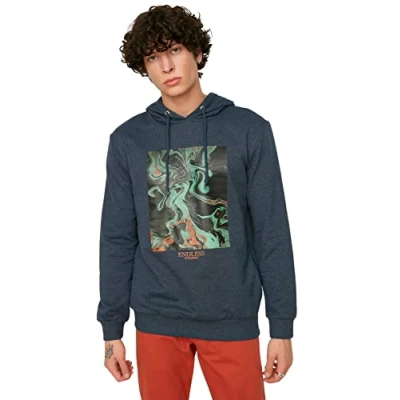 Abbildung von Trendyol Herren Kapuzensweatshirt, einfarbig Sweatshirt, Indigo, S