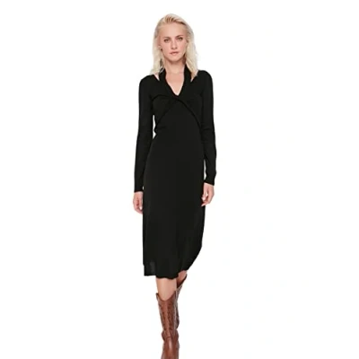 Abbildung von Trendyol Damen Strickkleid Regular Standard V ausschnitt Kleid, Schwarz, S EU