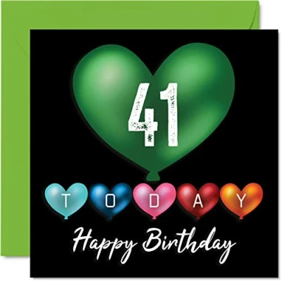 Abbildung von Lustige Geburtstagskarte zum 41. Geburtstag für Männer und Frauen Herzballons Happy Birthday Karte Vater, Mutter, Bruder, Schwester, Großvater, Oma, Onkel, Tante, 145 mm x Grußkarten